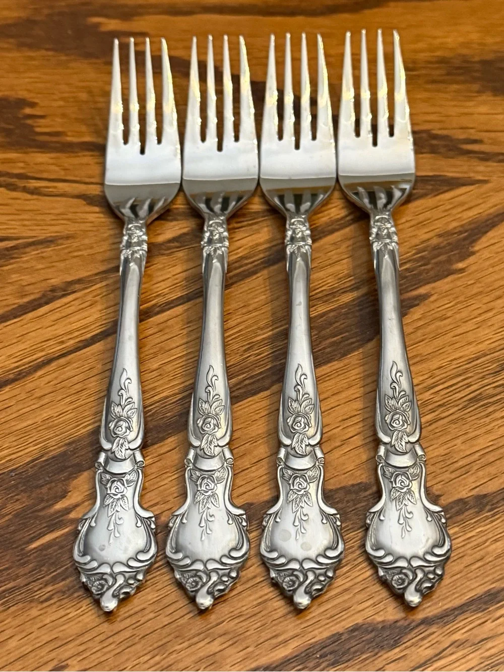 National Rose And Leaf Flatware Stainless 4 Dinner Forks 7 1/2”